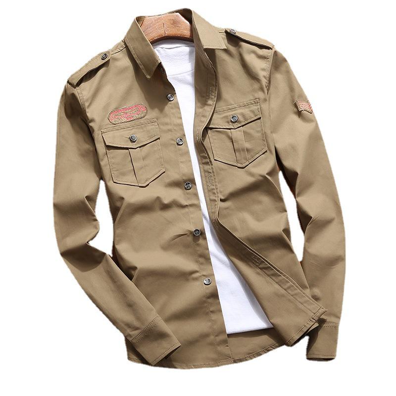 Men's Military-Style Business Casual Long Sleeve Shirt for Spring & Autumn Teens