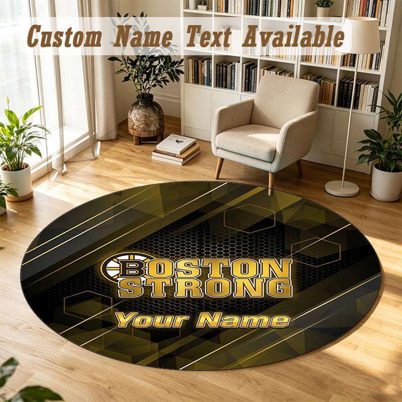Round Rug Custom NameBoston Bruins Pattern Non Slip Carpet Home Floor Decor