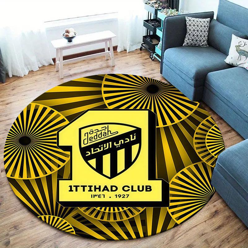 Al-Ittihad FC Round Area Rug,Carpet Rug for Living Room Bedroom Sofa Playroom Decor,Non-slip Floor Mat