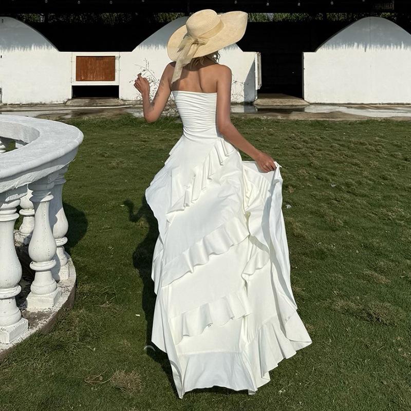2026 European and American style summer new sexy pure desire irregular waist tube top backless lace dress women