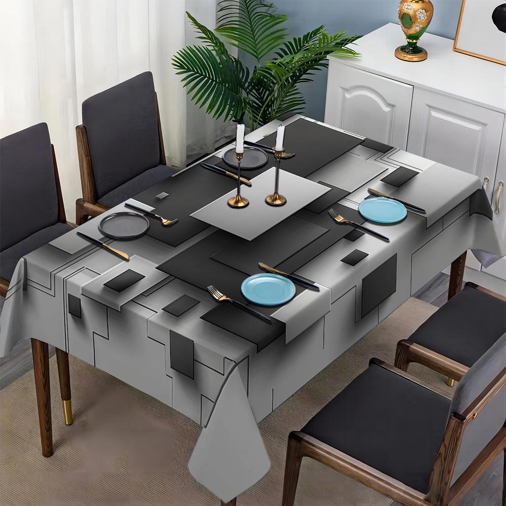 Modern Geometry Abstract Rectangle Waterproof Tablecloth Table Decor Farmhouse Kitchen Dining Table Cloth Holiday Party Decor