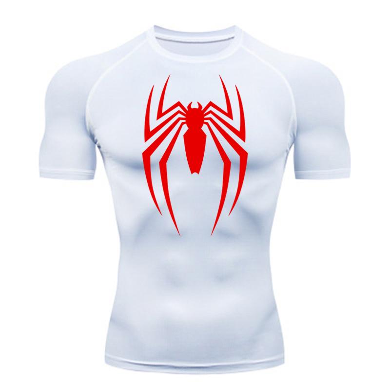 Maglietta da corsa estiva da uomo a maniche corte, maglietta a compressione da palestra, top sportivo, bianco e nero, asciugatura rapida, traspirante, abbigliamento fitness MMA