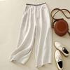 Spring Summer Retro Embroidered Cotton Linen Wide Leg Pants Women Loose Large Size Trousers