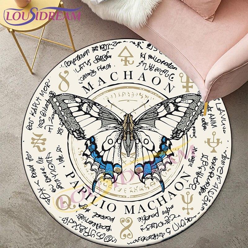 Alfombras de polilla de la muerte para sala de estar, alfombra redonda con calavera gótica, alfombra para suelo, alfombra con mariposa, Luna y estrella, felpudo