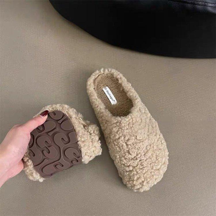Retro Lamb Wool Plush Slippers Female 2025 Autumn and Winter New Bag Head Drag Fairy Lazy Cotton Drag One Pedal