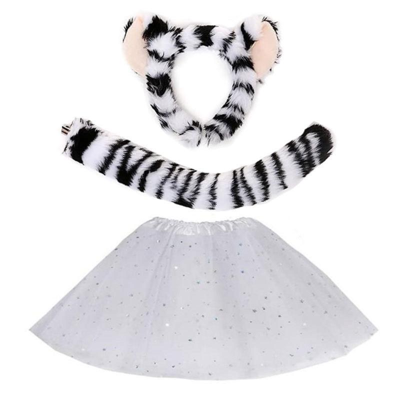 1/2/3/4 Animal Leopard Costume Accessories Leopard Ears Headband Tail Bowtie Tutus Skirt Halloween Cosplay Party Props
