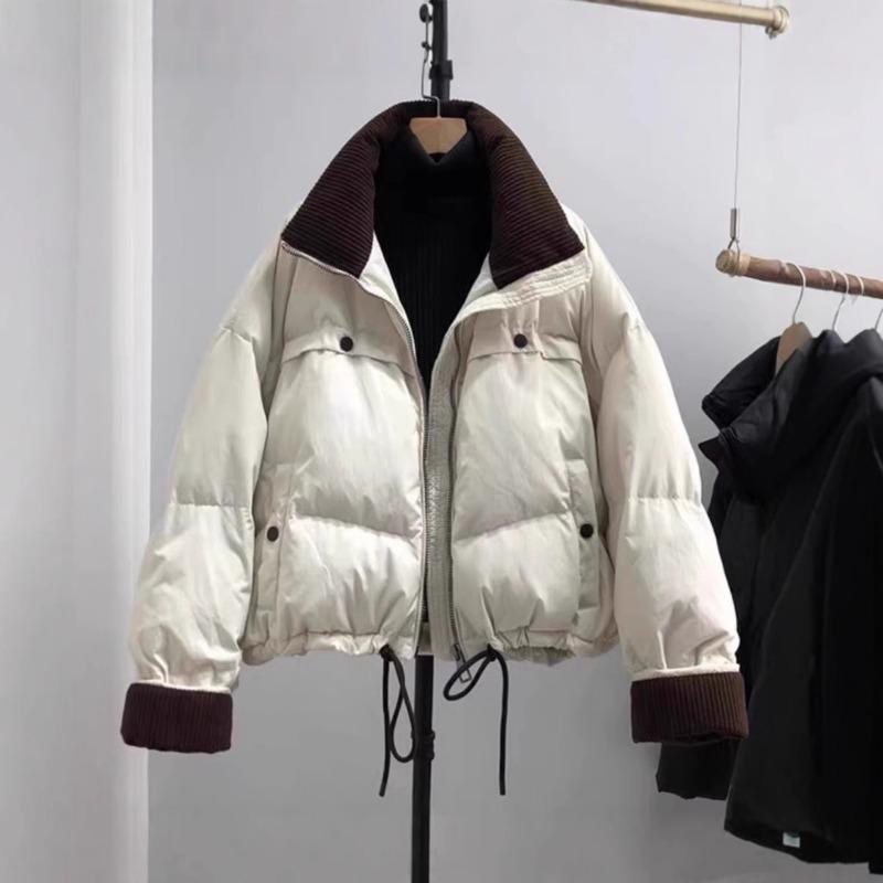 Corduroy Splicing Contrasting Color Stand-up Neck Cotton Clothes Women's Winter New Fashion Short Thickened Cotton Clothes Cotton Clothes Jacket