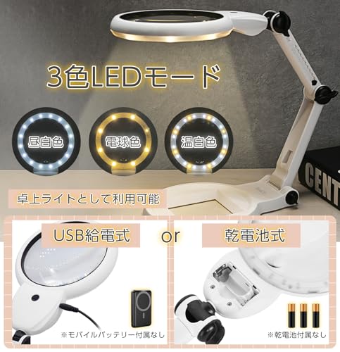 ZenCT Schreibtischlupe [6-fache & 12-fache Vergrößerung] mit LED-Licht, USB-betrieben/Batteriebetrieben, 11,2 cm Durchmesser, 21 Lichter, 2 Linsentypen, Ausziehbar