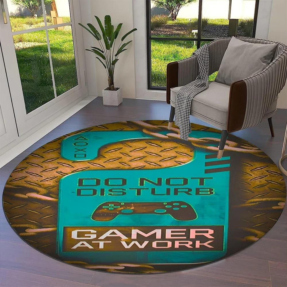 Game Gamer Gamepad Cartoon Round Carpet Rug for Living Room Bedroom Child Playroom Chair Decor,Pet Area Rug Non-slip Floor Mat