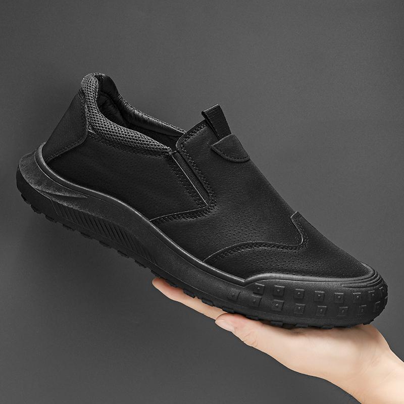 Herren Rutschfeste Arbeitssneaker Lässige Slipper Leder Slipper Walking Schuhe für Herren