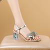 Fashion Colorful Diamond Buckle Bow One Strap Sandals Women's Square Toe Open Toe Slim Strap Anti-Slip Wear-Resistant High Heels
