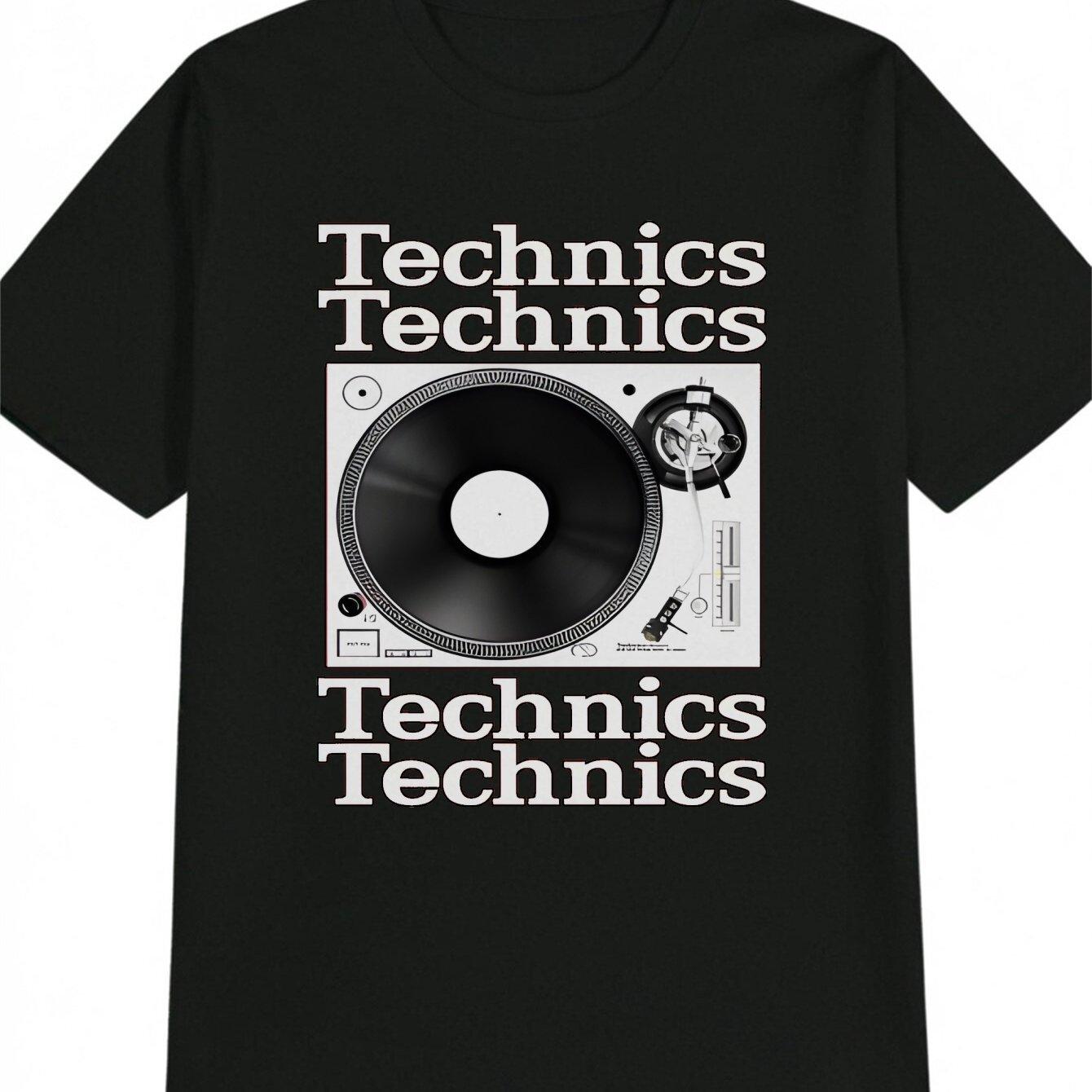 

Men s Casual Versatile Crewneck T-Shirt, Vinyl Record Player Turntable Print Men s Top, Gift for Men L чёрный