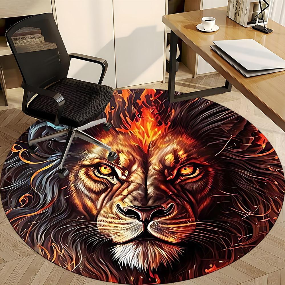 1pc Lion Flame Office Round Area Rug, Indoor Mat Suitable ForOffice, Under Office Chairs Bedroom Living Room Home Decor, Room Deco, N53