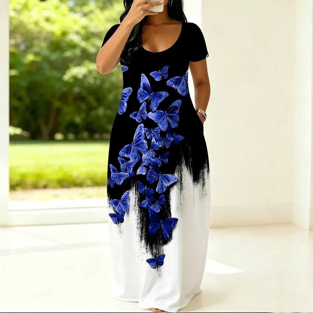 Curvy Women Round Neck Short Sleeve Dress Light Loose Outfit For Summer Daily Life