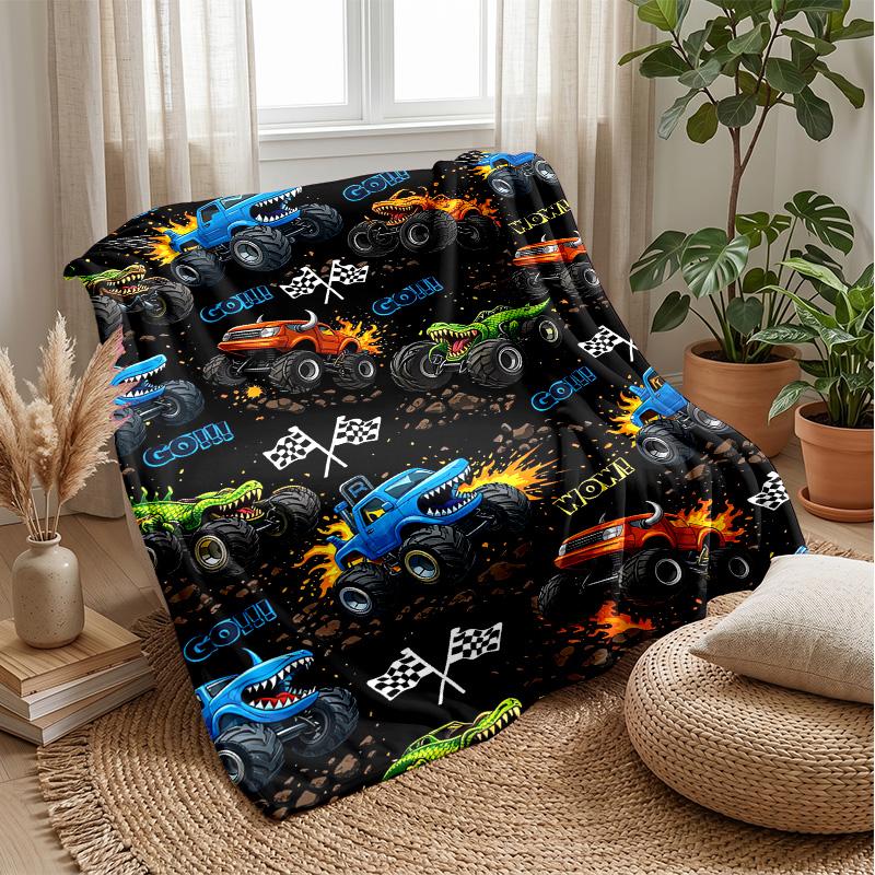 Racing Monster Truck Art Theme Blanket Lightweight Warm Flannel Blanket Decorative Throw Blanket for Home Decoration