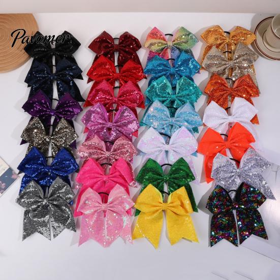 Shiny Hair Bows for Girls Sequins Bows, Elastic Tie, Large Cheerleading Stage Costume Accessories Band Ponytail Holder, Glitter Scrunchies Women Teens