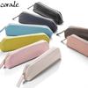 Corale Genuine Italian Leather Triangular Pencil Case with Simple Stylish for Adults Women's Zipper, Design, (Canary Green)