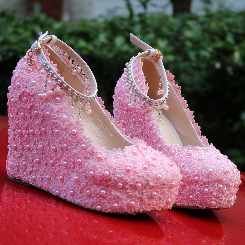 Beaded Lace Wedding Shoes Wedge Single Shoes Beaded Lace Wedding Shoes Wedge Single Shoes