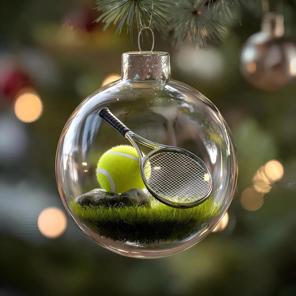 Ornamenti Divertenti per Albero di Natale a Forma di Palla Sportiva 3D Micro Scena Ornamento Sportivo Festivo Palla Trasparente Decorazione da Appendere Ornamento per la Casa