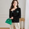 Srcr Women's Petite Thin Wool Embroidered Knitted Cardigan