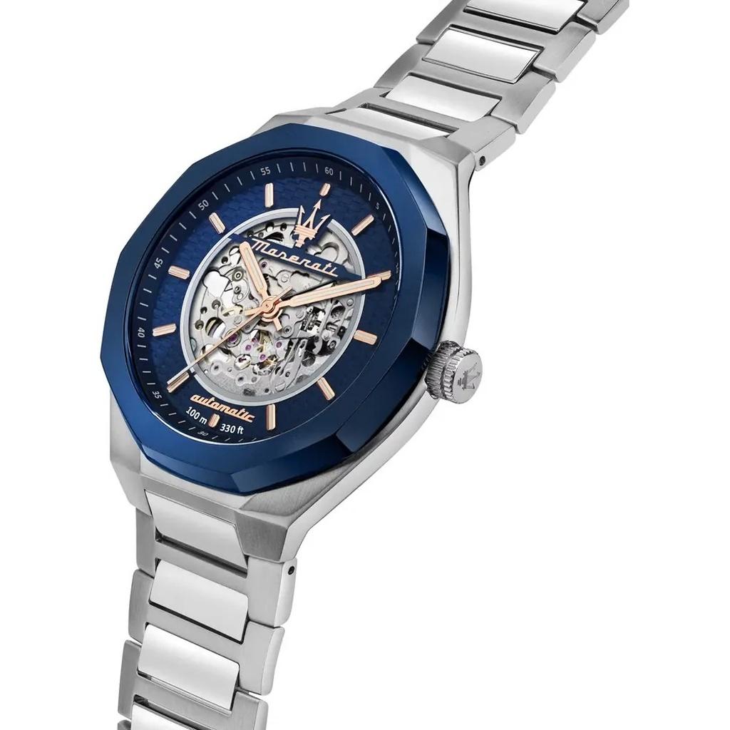 Maserati Stile Stainless Steel Blue Skeleton Dial Automatic R8823142004 100M Men's Watch