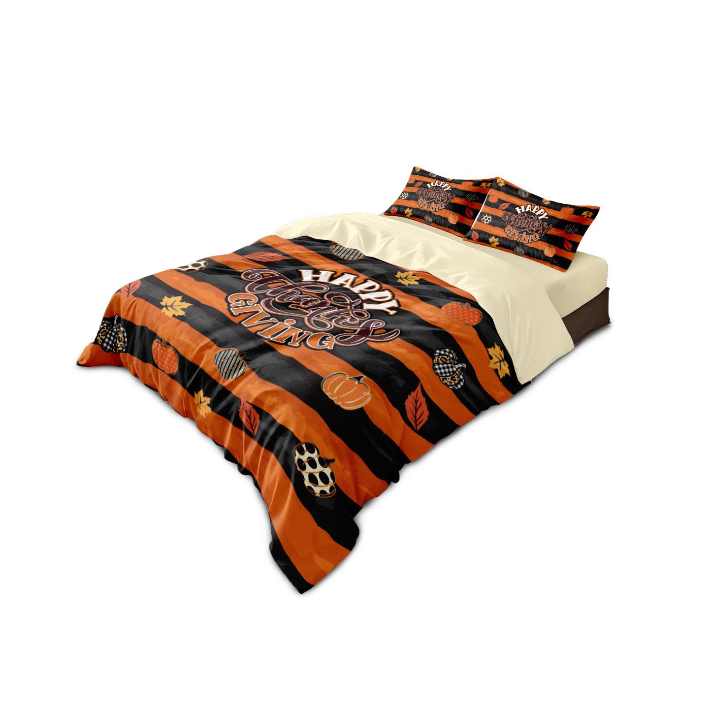 

3pcs Thanksgiving Pumpkin Printed Quilt Set with Multiple Sizes for Soft Bedroom and Dormitory Decoration EU Single(135*200cm)3pcs