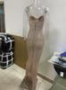 European & American Sheer Hot Drilling Camisole Evening Gown - Sexy Slimming Long Dress.