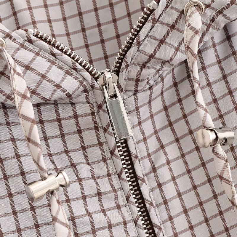 Womens Casual Plaid Hooded Jacket Long Zip Coat Daily Wear