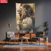 Jesus lion lamb Christian religious symbol tapestry wall hanging faith spiritual home decor biblical art living room bedroom