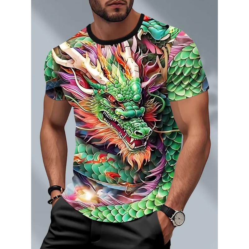 Fashion Men's Crew Neck Short Sleeve 3D Casual Color Printing Casual Short Sleeve Crew Neck T-Shirt