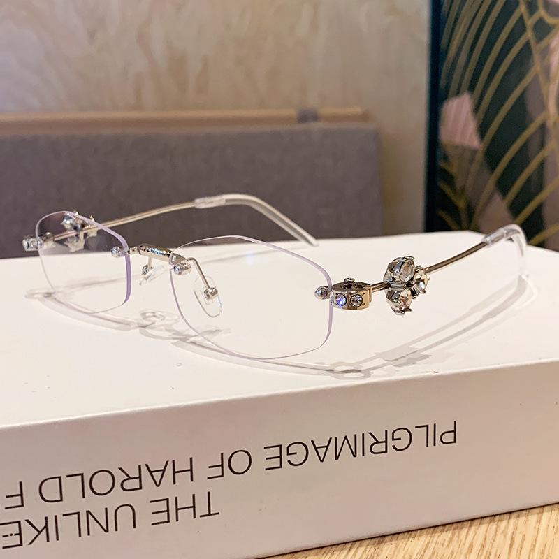 Jennie Style Frameless Diamond-Studded Silver Polygonal Sunglasses - High-End, Ultra-Light, Pure Desire Look