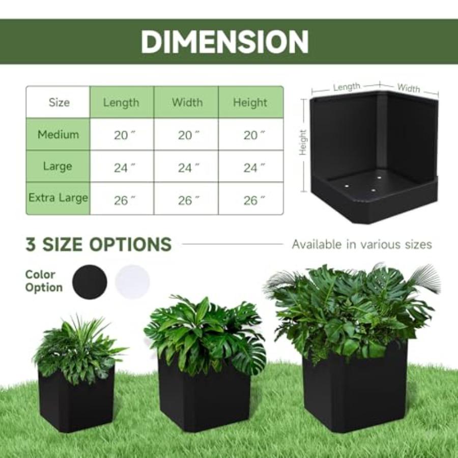 Large Square Metal Planter Box 26 L X 26 W X 26 H Heavy Duty Black Steel Outdoor Planter Pot for Patio Deck Garden Yard with Dr