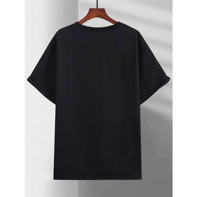 European Size Polyester, Men's Creative Top, Casual Short Sleeve Crew Neck T-Shirt, Men's Clothing for Summer Outdoor, PLUS SIZE
