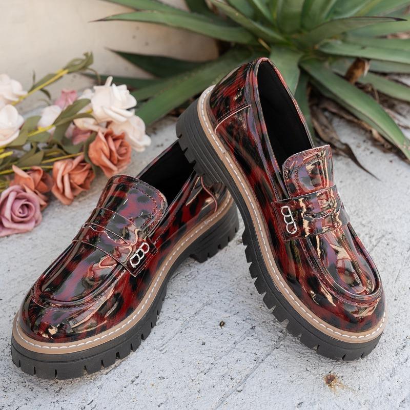 Leopard PU Leather Women's Loafers Slip On New Spring Autumn Mid Heel Pumps Metal Decor Size 36-43 Zapatos De Mujer Mary Janes