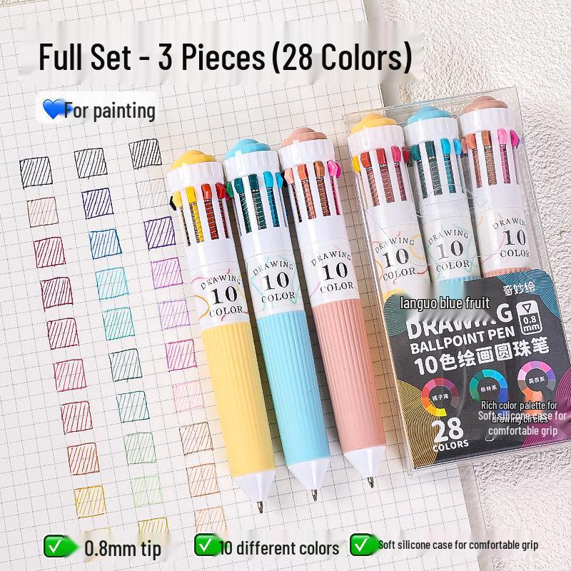 Lan Guo 60-Color Multi-Function Ballpoint Pen Set - Press-Type, Ten-in-One for Painting & Catching Fish