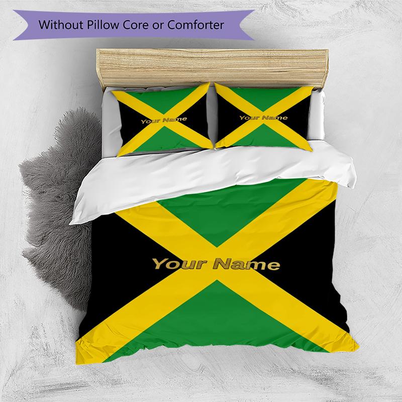 Jamaica Flag Custom Name Text Print 1Pc Bedding Set Duvet Cover With Two Pillowcases Soft Bed Linen For Household Bedroom