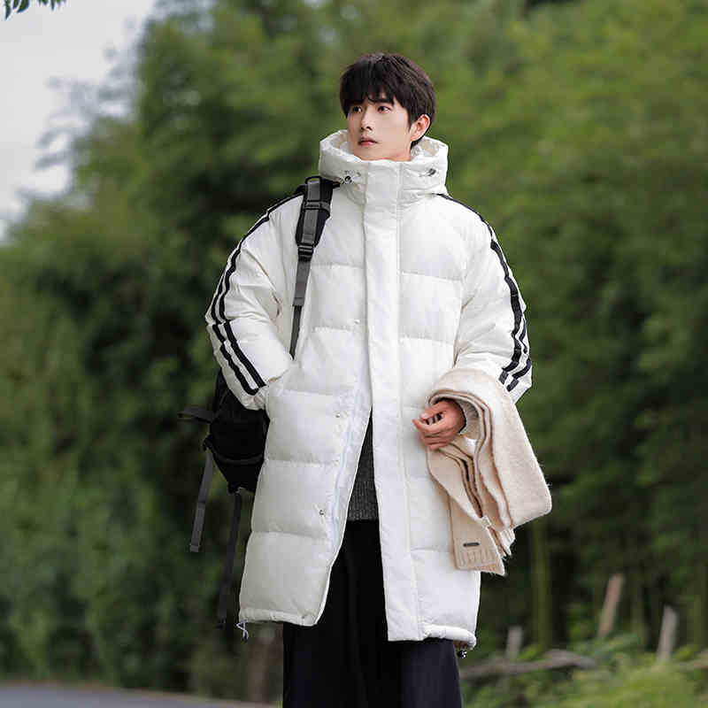 Medium and Long Cotton-padded Clothes for Men's Winter New Trendy Cold-proof Thickened Warm Couple Striped Cotton-padded Jacket