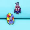 Little Rabbit Student & Mama Bird Balloon Seller Cartoon Brooch