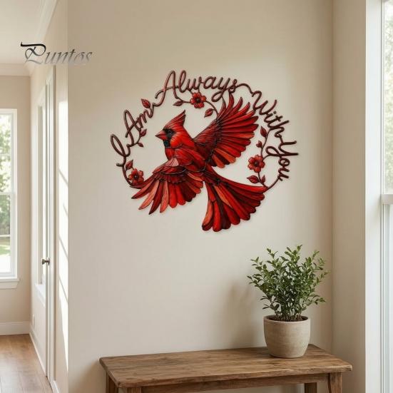 Red Bird Wall Art Metal Decoration, Hollow Sculpture, Indoor Shape Hanging Ornament for Living Room Home Office Sculpture