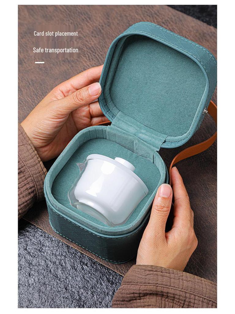Ice-Glazed Jade Porcelain Gaiwan: Quick-Brew Travel Tea Set for Outdoor Camping and Events