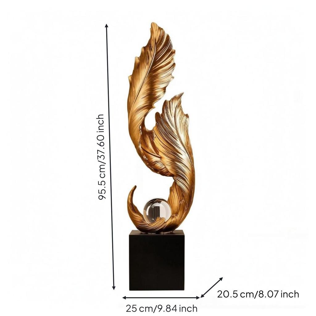 Golden Plume Statue Layered Floor decor Standing Ornament Slender Feather