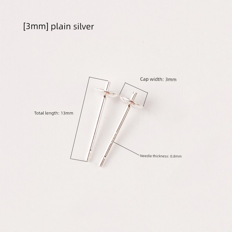 

DIY 925 Sterling Silver Empty Setting Handmade Material Auricular Needle 3mm (plain silver) 1 pair