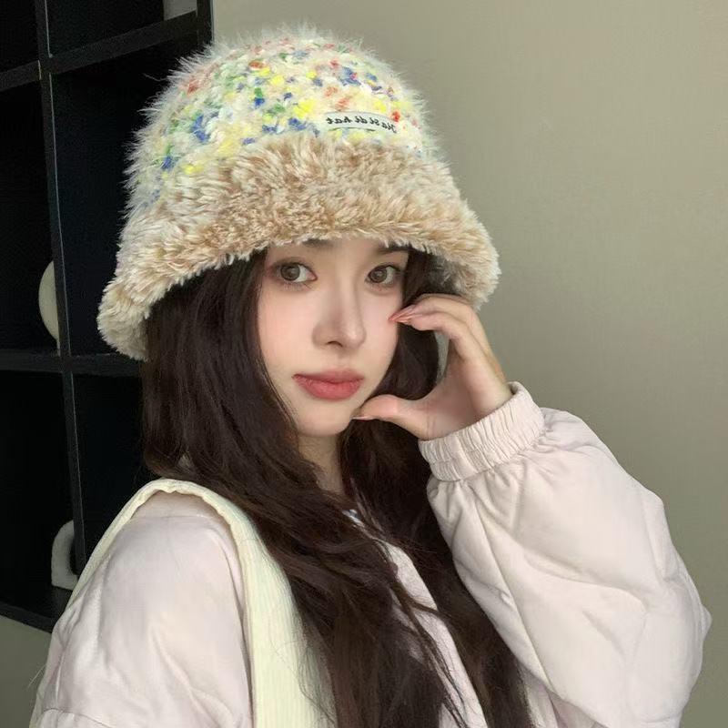 Women's Fashionable Colorblock Fisherman Bucket Hat - Warm, Thickened, Slimming, Versatile for Autumn and Winter