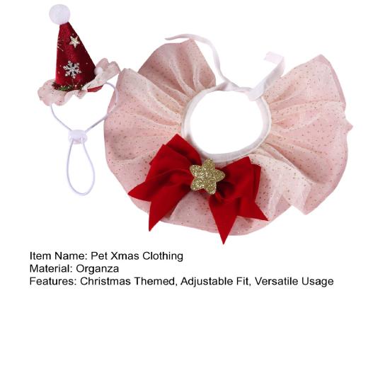 2Pcs/Set Pet Christmas Clothing Princess Style Design Adjustable Christmas Parties Scarf Hat Set Festive Pet Attire