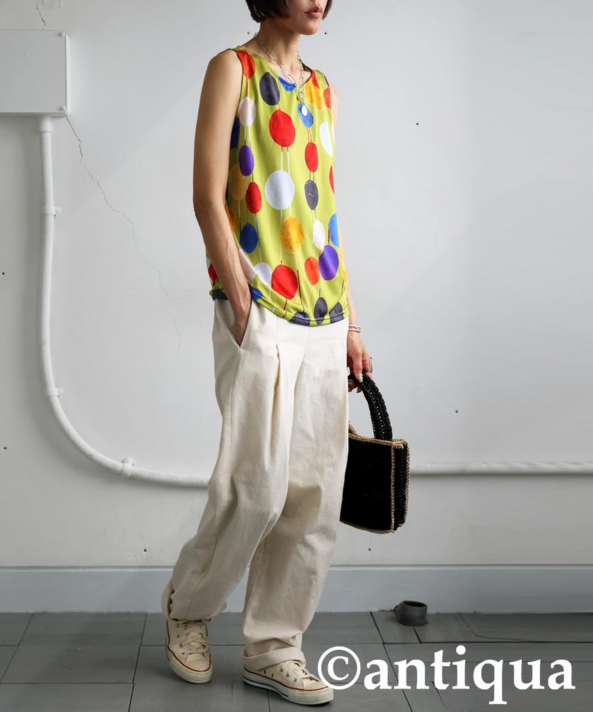 Antiqua Polka Dot Tank Polka One Size Lime Yellow Top, Women's, Dots, KE-03334, 46,