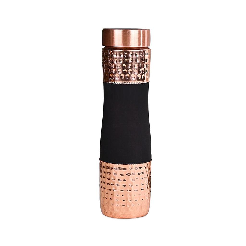 1 Litre Hammered Copper Water Bottle Leak Proof BPA Free Water Bottle Office Bottle Hammered Copper Bottle Black Color)