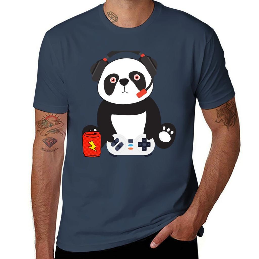 Panda Playing Game Tshirt Soft Cotton Print Tshirt