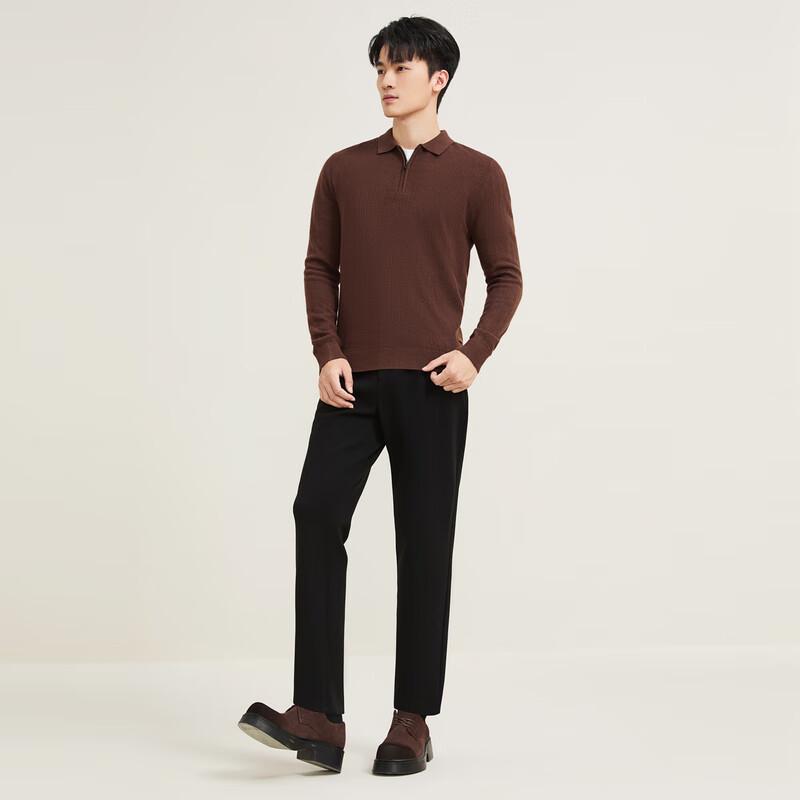 Qipai Men's Wool Blend Herringbone Quarter-Zip Polo Sweater