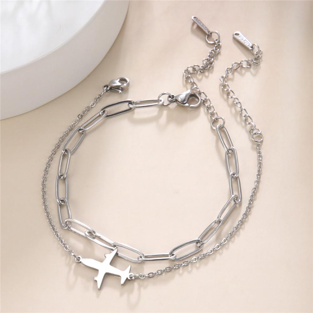 Damen-Armbänder mit Flugzeug-Anhänger, zweilagige Perlenketten-Armbänder, Schmuck aus Edelstahl, Freundschaftsgeschenk