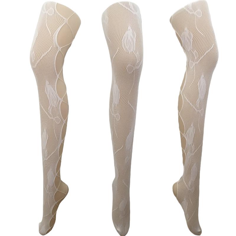 Summer Fashion Women Colored Floral-Patterned Neon Green Net Tights Fishnet Tights Leg Side Hollow Tights Ladies Nylon Pantyhose Max 170cm 70 kg